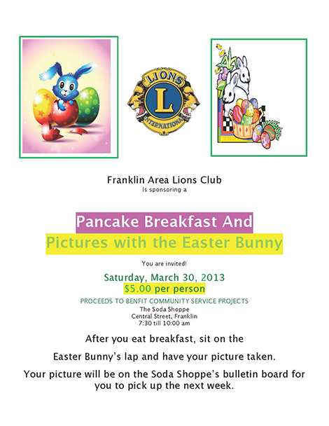 Franklin Area Lions Club Sponsors Easter Breakfast