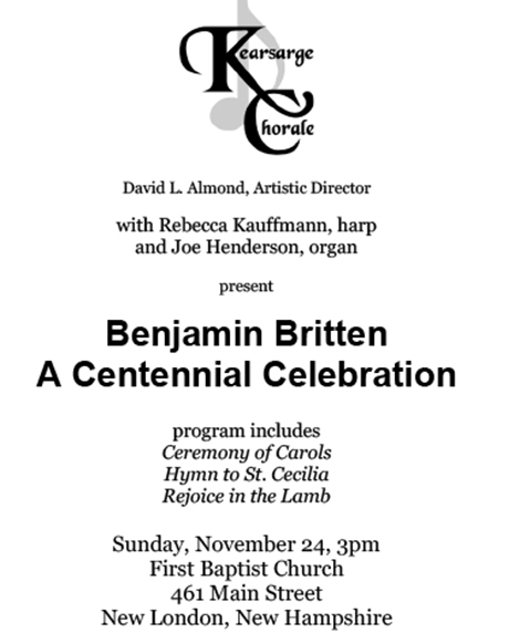 Kearsarge Chorale Presents a Benjamin Britten Concert