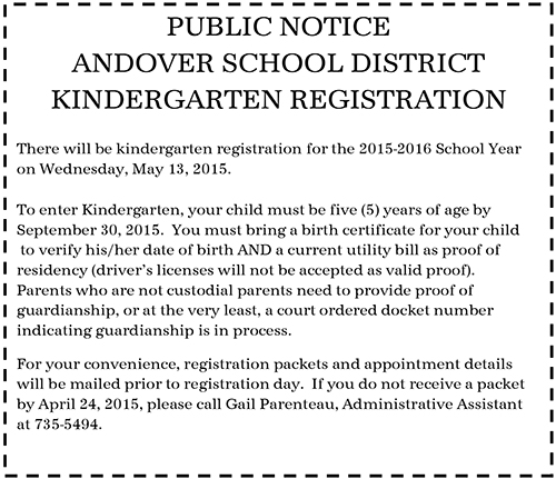 AE/MS Kindergarten Registration on May 13
