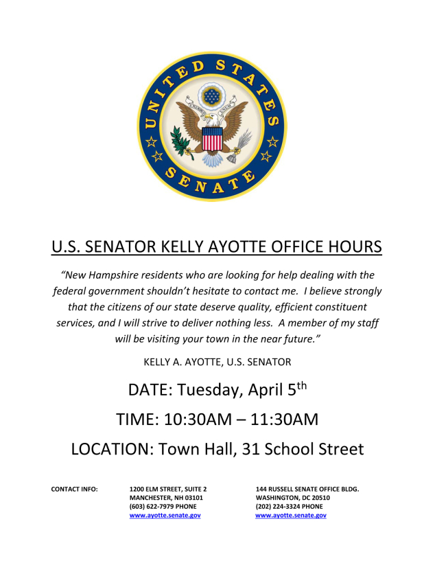 Kelly Ayotte to Hold Office Hours in Andover