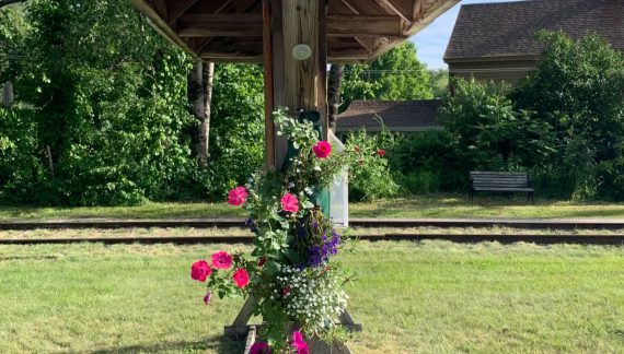Rail Trail Rider Thanks Garden Club for Beautifying Potter Place Kiosk