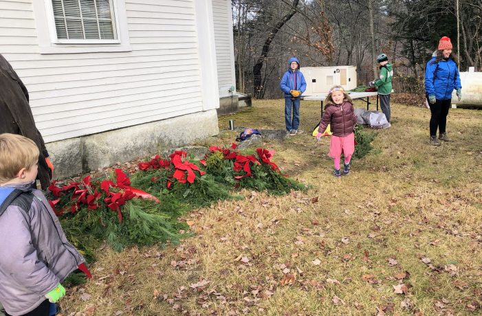Winter Holiday Wreaths Are Hung Around Town
