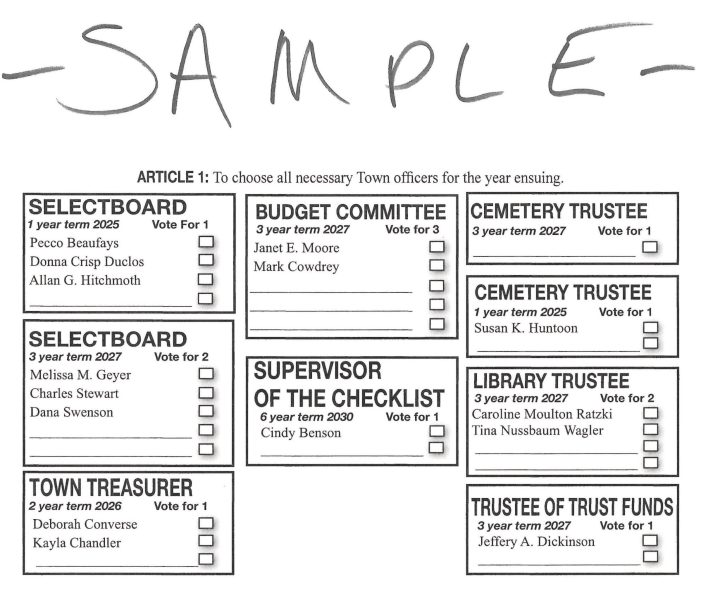 March 2024 Elections — Sample Ballot for Town Positions