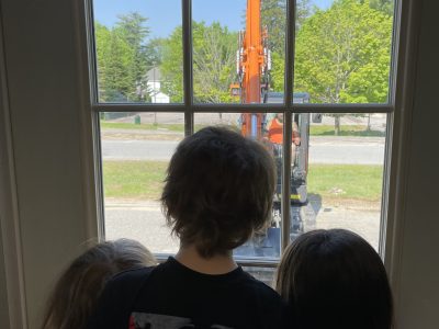 Children Watch the Andover Library Ramp Construction