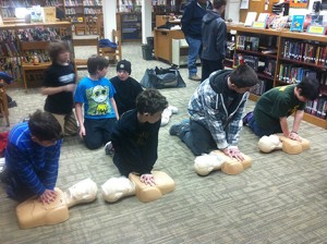 The scouts learned CPR with help from AE/MS School Nurse Christine Frost