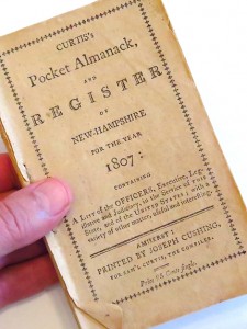 The cover of the 1807 New Hampshire almanac donated to the Andover Historical Society by Tom and Rae Voss. Photo: Larry Chase