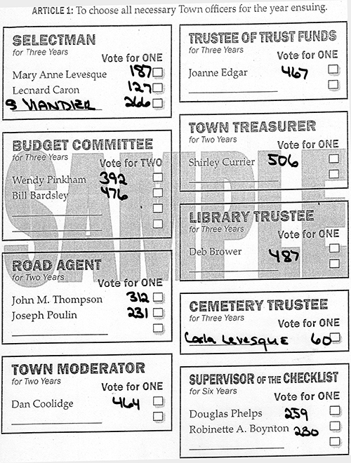 Town Meeting Day Election Results, March 11, 2014