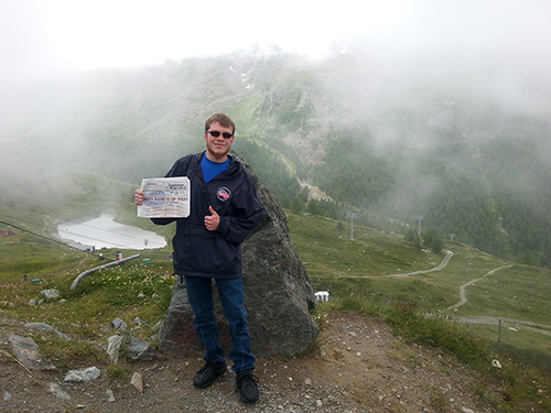 Nicholas Terwilliger traveled with other Merrimack Valley High School students to Europe over the summer as members of the New England Ambassadors of Music program. He's shown here in Zermatt, Switzerland with The Andover Beacon and the Matterhorn (and some fog).