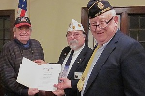 Bill Leber was presented a Certificate of Appreciation by Department Commander Bob Dionne and Andover Post 101 Commander Skip Powers. Bill was responsible for leading the charge to increase the Post's membership.