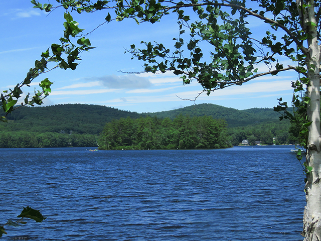 Halcyon Island in Highland Lake, as seen from the shore. The Board of Selectmen is considering public input about posting signs on the island to encourage more respectful use of the town resource. Photo: Larry Chase