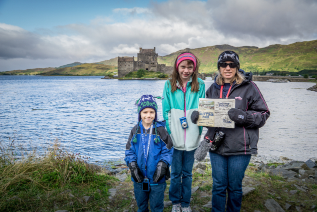 Cody, Sierra, and Tiffany Provost pose with their Beacon at Eilean Donan Castle in Dornie, Scotland. Despite the cold, the family enjoyed touring all around the country, taking pictures with their Beacon. "People looked at us as though we were crazy," Tiffany says. But of course, they're not crazy ... they're just from Andover! Photo: Joel Provost