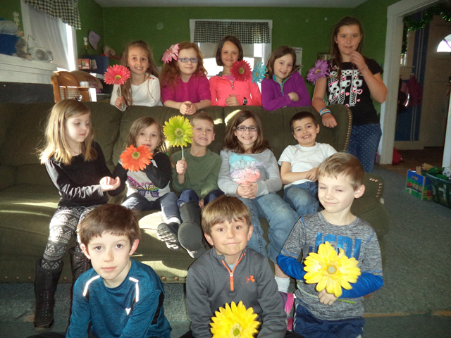 Andover After School Program is ready for spring! Back: Lily Luicha, Ashley Neuberger, Anna Warzocha, Indira McIntyre, Emily Hackman. Middle: Farren Hughes, Cilla Abrahamson, Seth Spaulding, Sam Upton, Declan Bison. Front: Ben Kelly, Isaac Norris, Colin Murphy. Photo: Diane Adams