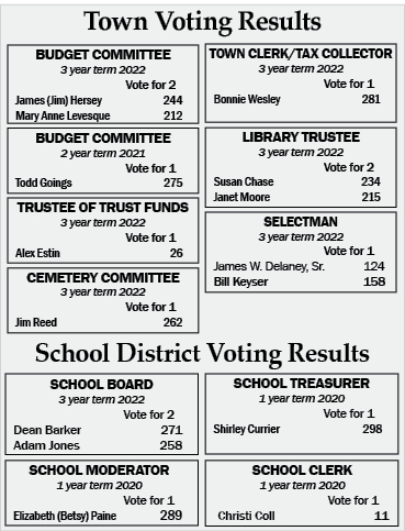 Voting Results for 2019 Town Election