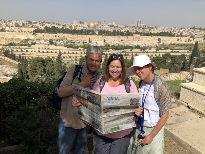 Jerusalem Provides a Backdrop as Andover Community Church Members as They Read the Beacon