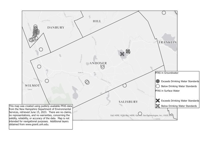 Map Showing Andover Area PFAS