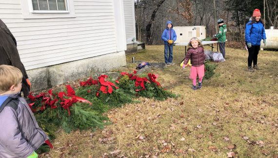 Winter Holiday Wreaths Are Hung Around Town