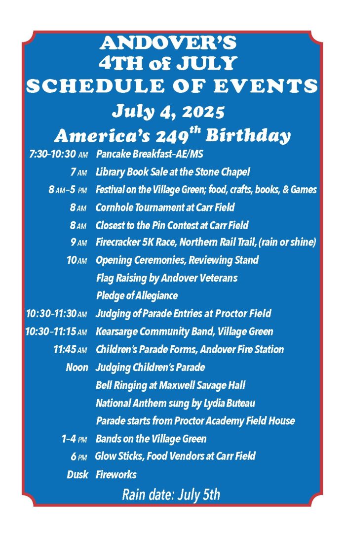 2025 Andover Fourth of July Schedule