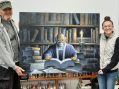 Tom Barber Presents his Painting of “The Bibliophile” to Andover Libraries